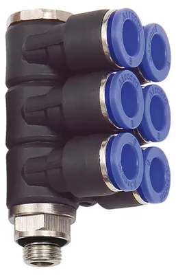 Produktbild von Riegler L-Mehrfachverteiler »Blaue Serie«, 6-fach, drehbar, G 1/4 a. Ø 6mm