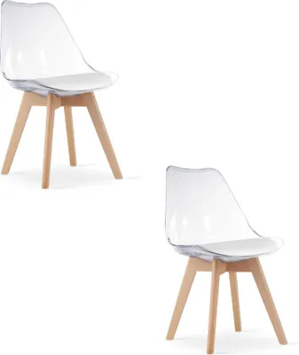 Produktbild von Home Collective 2er Set Esszimmerstuhl Stuhl Wohnzimmerstuhl 2x durchsichtig mit Kunststoffbeinen in natur, bequemer & stabiler Schalenstuhl