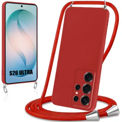Image de Coque pour Samsung Galaxy S26 Ultra, Protection Souple Anti-Rayure Silicone avec Cordon Rouge