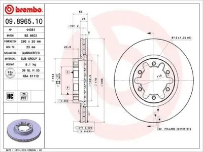 Produktbild von 2x BREMBO 09.8965.10 Bremsscheibe Vorderachse