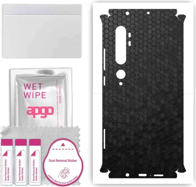 Produktbild von apgo Rückseite + Seiten Schutzfolie, Skin, kompatibel mit Xiaomi Mi Note 10, Hinten Displayschutzfolie aus Vinylfolie, kratzfest, einfache Montage - Schwarze Honigwabe
