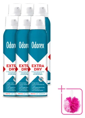 Imagen del producto de 6 aerosoles antitranspirantes Odorex Extra Seco para piel sensible - 150 ml - Paquete económico - 6 unidades