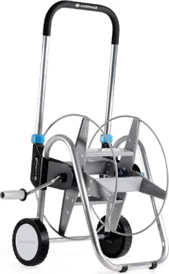 A hose reel cart on a white background.