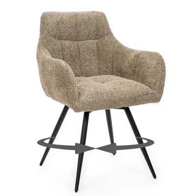 Produktbild von NEW HOME FANO-Drehstuhl mit Rückstellfunktion, gepolsterter Stuhl für Esszimmer und Wohnzimmer – beige – Boucle