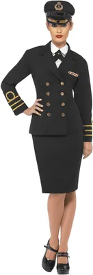 Produktbild von Marine-Offizier Kostüm, weiblich, schwarz, Jacke, Rock, Mock Hemd und Hut, Größe:M