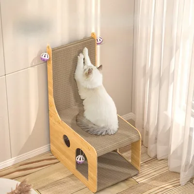 Produktbild von Kratzbrett, 2in1 Haustierbett, L-förmiges Katzenbett, Kratzpappe Kratzmatte, Katzenhaus, Katzenkratzbrett mit Ballspielzeug, Mit 4 Glockenbällen