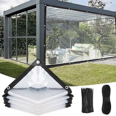 Produktbild von Famanu Transparentes Planenmaterial 1,5 m x 2 m - Wetterfest mit Ösen und Zubehör