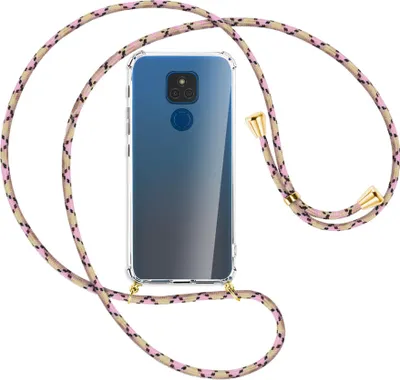 Produktbild von Handykette Backcover-Schutzhülle mit Band (Metall goldfarben) für Motorola Moto E7 Plus - lila/rosa/blau