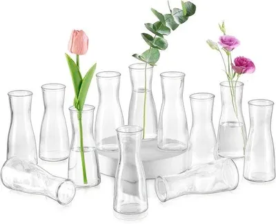 Produktbild von Set aus 12 transparenten Glasvasen für Tischdekoration, minimalistische Blumenvasen für Hochzeiten und Partys, Dekorative Vasen für Blumen und Innendekoration