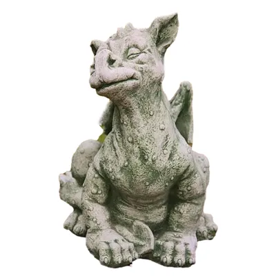 Produktbild von Schöne Figur Drache sitzend für den Garten zur Dekoration, aus Steinguss Neu Frostfest Witterungsbeständig, Steinfigur Gartenfigur PO-758