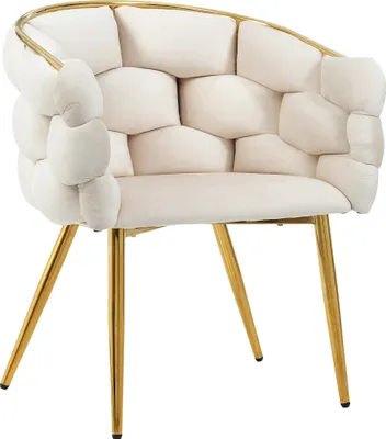 Produktbild von okwish Esszimmerstühle Wohnzimmerstühle, Polsterstuhl mit Armlehnen und Rückenlehne, Schminkstuhl Bubble-Stühle Make-up-Stühle mit Metallbeinen, Beige