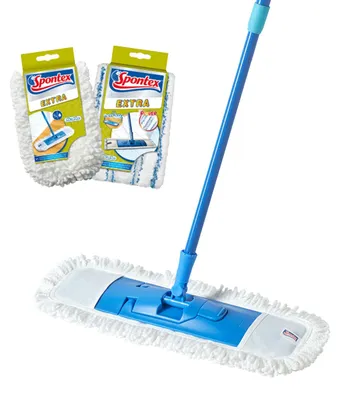 Immagine prodotto di Mop piatta in microfibra - Testa girevole da 45 cm - Manico telescopico 80-140 cm - Set con 1 ricarica