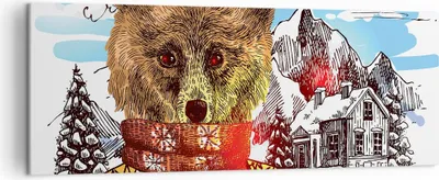 Produktbild von Bild auf Leinwand - Leinwandbild - Bär Berge Kinder Winter - 140x50cm - Wand Bild - Wanddeko - Leinwanddruck - Bilder - Kunstdruck - Wanddekoration - Leinwand bilder - Wandkunst - AB140x50-3205