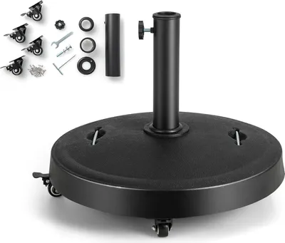 Produktbild von KOMFOTTEU Schirmständer mit Rollen, Sonnenschirmständer Φ52cm für Schirmstange 38mm / 48mm, Runder Balkonschirmständer rollbar, Sonnenschirmhalter