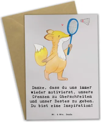 Produktbild von Mr. & Mrs. Panda valentinstagskarte Badminton Trainerin Inspiration - Grau Pastell - Geschenk, Grußkarte, Sportgeist, Trainingsmethoden, Sportart, glückwunschkarten