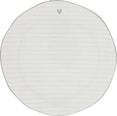 Produktbild von Kuchenteller HEART STRIPES weiß mit grauen Streifen 19cm Bastion Collections