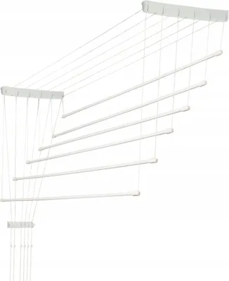 A white ceiling-mounted clothes drying rack with multiple lines.