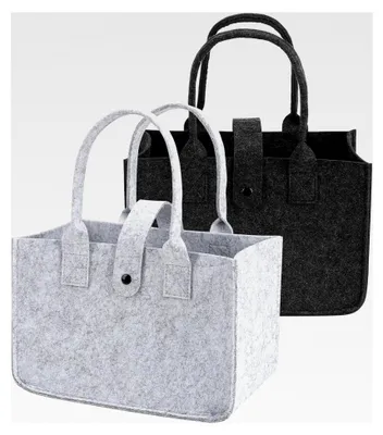 Produktbild von 2 Stück Filztaschen Einkaufstaschen, Faltbare Filztaschen Shopper Klein, Filzkorb Tragetasche, Filz Kaminholztasche, Kleiderkorb zur Aufbewahrung, 30x20x18cm in Hellgrau und Dunkelgrau