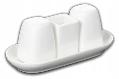 Image de Ensemble de pots à sel et à poivre Wilmax, avec récipient pour cure-dents, en porcelaine blanche