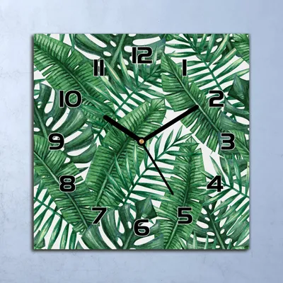 Produktbild von Wanduhr Echt-Glas-Küchenuhr Tropische Blätter Quarz Lautlos 30x30 Deko Bilder