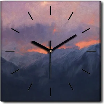 Produktbild von Coloray Uhr auf Leinwand 30x30 cm Wand Uhr Dekoration Wohnzimmer Segeltuch schwarze Hände -Sonnenunterganglandschaft.