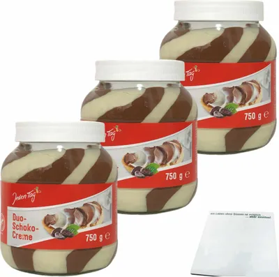 Produktbild von Jeden Tag Duo-Schoko-Creme Süßer Brotaufstrich 3er Pack (3x750g Glas) + usy Block