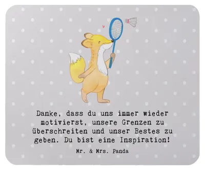 Produktbild von Mr. & Mrs. Panda Mouse Pad Badminton Trainerin Inspiration - Grau Pastell - Geschenk, Mauspad, Schnelligkeit, Sportart, pc mausunterlage, Coaching, mausteppich, Mousepad