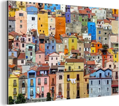 Obrázok produktu pre Nástenná dekorácia Kovový kovový obraz Wall Art 60x40cm Farebné domy na Sardínii zblízka Muchowow Hliníkové obrazy