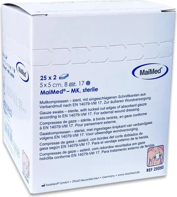 Produktbild von Kompressen Sterile 5x5cm 50 Stück Wundkompressen STERIL 8 Lagen Wundauflage Verbandsmaterial Mullkompressen Wundgaze Kompresse