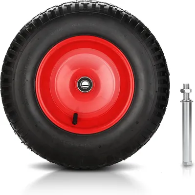 Produktbild von Schubkarrenrad 4.80/4.00-8 mit Luftreifen und Achse | Ersatzrad 390 x 95 mm, bis 200 kg, für Schubkarren im Garten, Hof und auf Baustellen.
