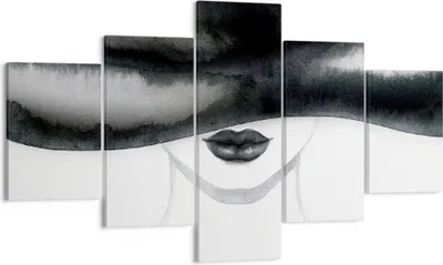 Produktbild von Bild auf Leinwand - Leinwandbild - 5 Teile - Frau Hut Schwarzweiß - 125x70cm - Wand Bild - Wanddeko - Wandbilder - Leinwanddruck - Bilder - Wanddekoration - Leinwand bilder - Wandbild - EA125x70-4301
