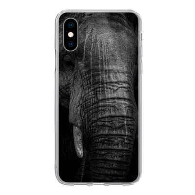 Produktbild von MuchoWow® Handyhülle Schutzhülle Hülle für iPhone X Elefant auf schwarzem Hintergrund in schwarz und weiß Silikon Softcase Handy Hülle - Handyhülle