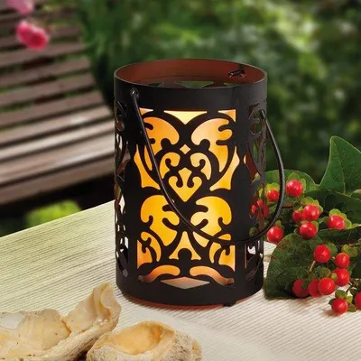 Zdjęcie produktu dla 300277 lampion dekoracyjny ozdobny metal m. LED świeczka żółty świecznik