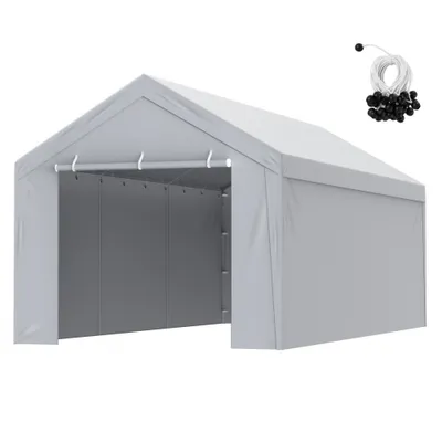 Image de Bâche d'abri de tente de garage 3 x 6 m, étanche et protégée contre les UV, blanche - Installation facile avec des sangles - Carport Tente de garage