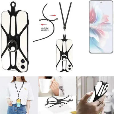 Produktbild von K-S-Trade 3in1 Handykette Handyband Handykordel Halsband Smartphone-Ring Handy-Ring kompatibel mit Oppo Reno11 A Fingerhalterung Handyring
