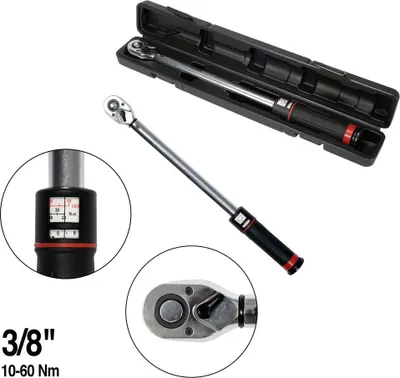 Produktbild von YATO Drehmomentschlüssel mit Sichtfenster, Umschaltknarre, kalibriert, 72 Zähne, 42CrMo, Größe:3/8' 10-60 Nm YT-07735