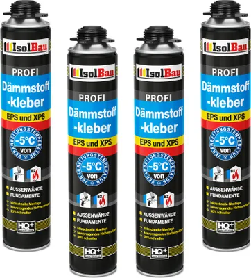 Produktbild von Isolbau B2 Dämmstoffkleber - 4 x 750 ml Perimeterkleber für EPS- & XPS-Platten - 1K PolyurethanKlebeschaum für Fixieren & Befestigen