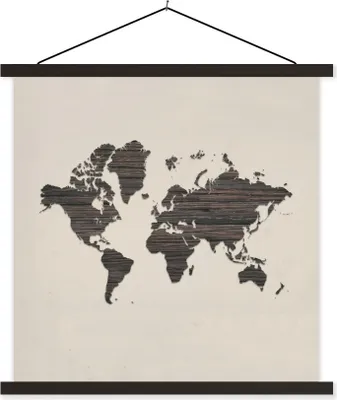 Produktbild von MuchoWow® Textilposter Weltkarte - Braun - Holz 40x40 cm mit schwarzem Rahmen - Fotos