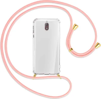 Produktbild von Handykette Backcover-Schutzhülle mit Band (Metall goldfarben) für Nokia 3.1 - rosa