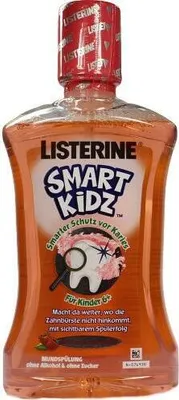 A bottle of Listerine Smart Kidz mouthwash.