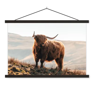 Produktbild von MuchoWow® Textilposter Schottische Highlander - Tiere - Ländlich - Landschaft - Kuh - Natur 60x40 cm mit schwarzem Rahmen - Hölzernes