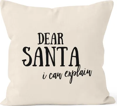 Produktbild von Kissenbezug Weihnachten Dear Santa I can explain Spruch lustig Kissen-Hülle Deko-Kissen Baumwolle MoonWorks® natur 40cm x 40cm