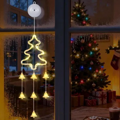 Productafbeelding van Kerstboom raamverlichting - LED hanglampen - Feestelijke decoratie - 8 verlichtingsmodi - 18 LED - Warmwit