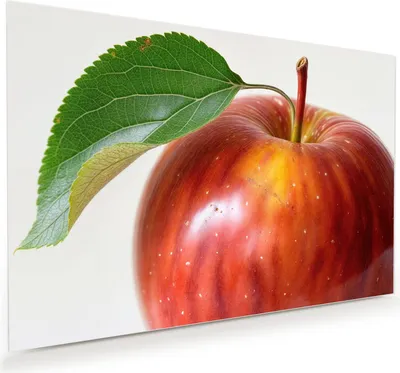 Produktbild von Glasbild 60x40cm in XXL für Wohnzimmer, Schlafzimmer Motiv Roter Apfel Mit Blatt