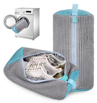 Zdjęcie produktu dla Worek do prania butów, 2 sztuki, szary, wielokrotnego użytku, do prania sneakersów, czyszczenie 360°