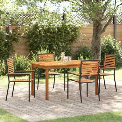 Image de vidaXL Ensemble de jardin pour 5 personnes, noir, en bois d'acacia massif
