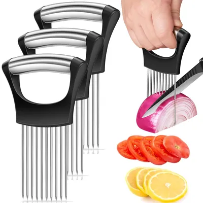 3er-Set Zwiebelhalter aus Edelstahl, Schneidhilfe, schwarz