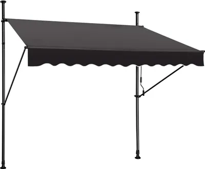 Produktbild von FIVMEN Klemmmarkise Balkon 250cm breit - Markise mit Handkurbel Höhenverstellbar Balkonmarkise ohne Bohren, UV-Schutz, Sonnenschutz, Wetterfest (250 x 120cm, Dunkelgrau)