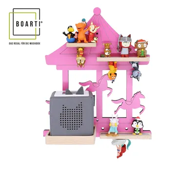 Immagine prodotto di Carosello dello scaffale per bambini / Hanging per Tonie Box e Tonie Figure / Scaffale salvaspazio / H. 41 x W. 35 x D. 19 cm / Ripiano a parete Scatola musicale e figure Stoccaggio Inserti magnetici / Scaffale di archiviazione Legno