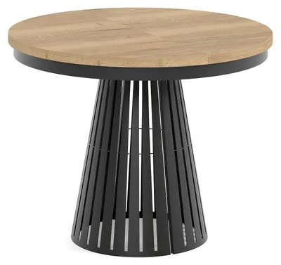 Produktbild von MEBLINI Esstisch Rund Ausziehbar aus Metall - 100-176x76cm - CONEY - Halifax Eiche/Schwarz Matt - Loft - Esszimmertisch Modern - Küchentisch - Ausziehtisch - Round Dining Table